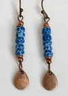 Copper with Blue Heishi Bead Earrings. Boho Chic.