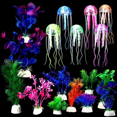 Yinder 17 Pcs Fish Tank Decorations, Include 11 Aquatic Plants and 6 Artifici...