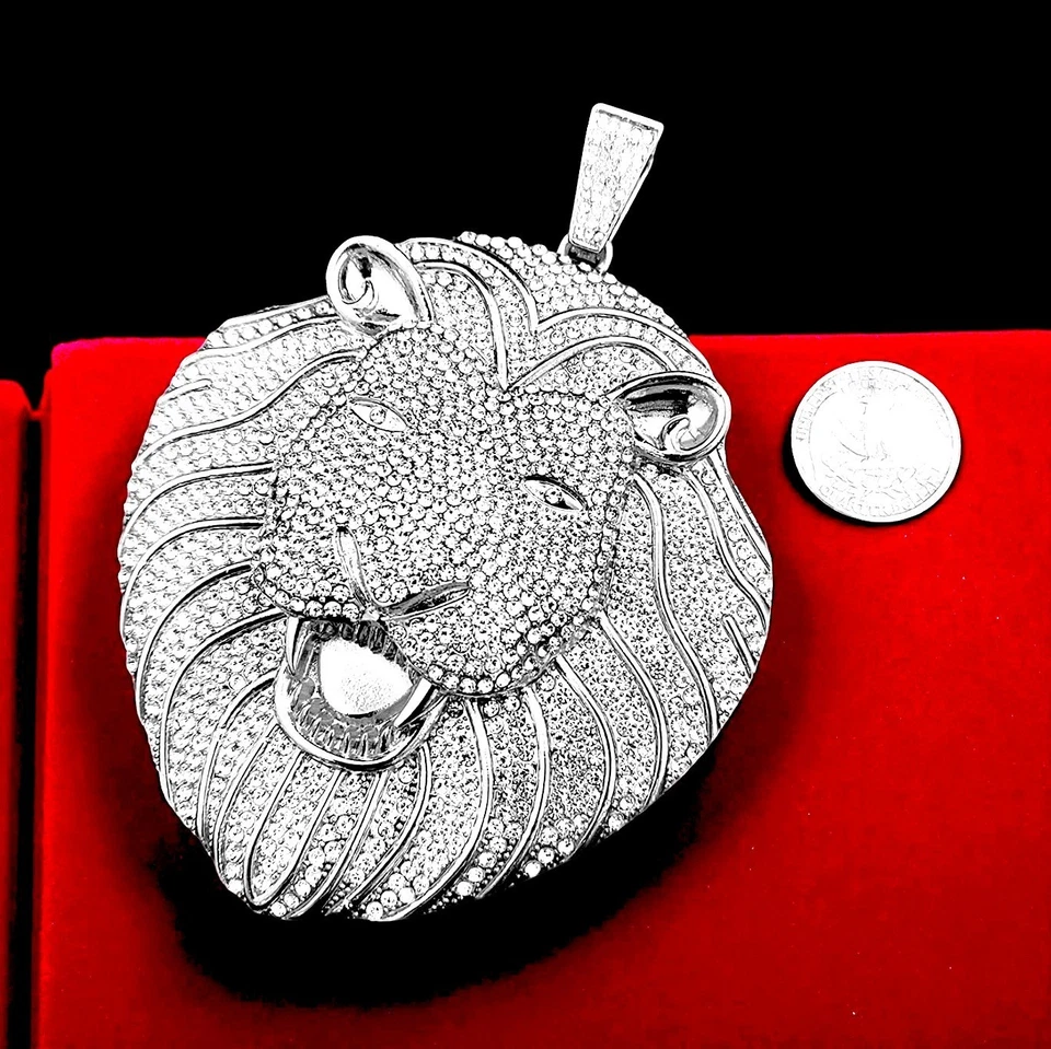 Colar hip hop prata gelada cabeça de leão jumbo 14 mm ziguezague corrente cubana 18”-24” - Imagem 2 de 4