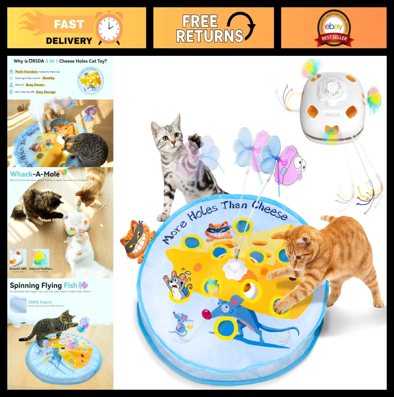 Interactive Cat Toys 5-in-1 Hide and Seek Kitten Playset, Rechargeable Electric