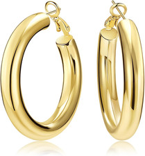 Chunky Gold Hoop Earrings - 14K Gold Plated Earrings for Women Hollow Tube Thick