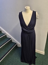 Kaliko Maxi Dress Size 14 Navy V-Neck Sleeveless Ruched CHARITY SALE