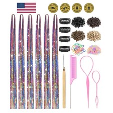 48-Inch Heat-Resistant Hair Tinsel Kit in 7 Holographic Colors - 1800 Strands