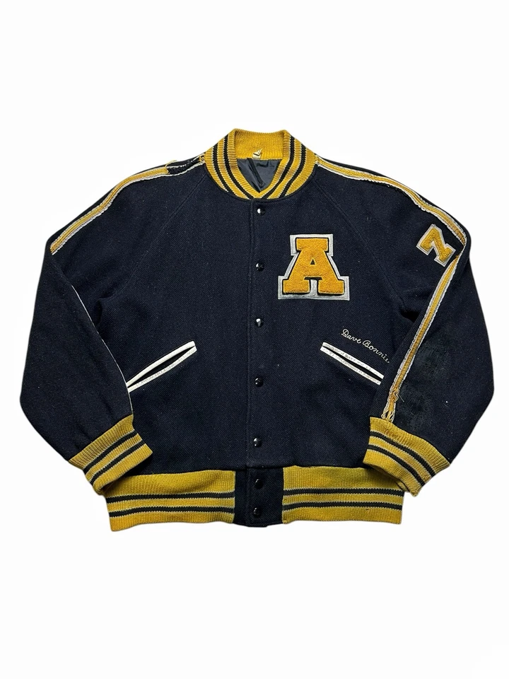 Verdadeiro Vintage Anos 60 Roupa Esportiva Letterman Lã Varsity Alfaiate MASWIN Agler Davidson - Imagem 2 de 4