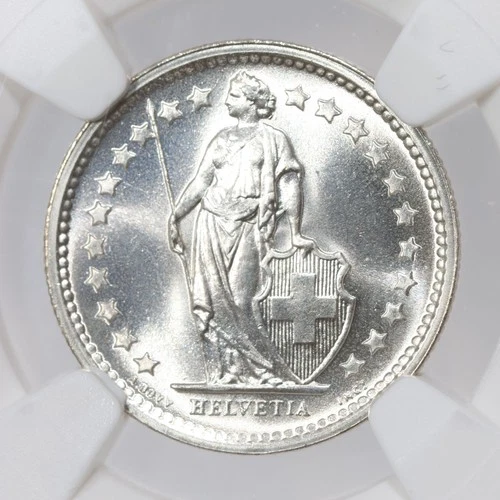 1967-B Switzerland 1/2 Franc - NGC MS67 - 83.5% Silver
