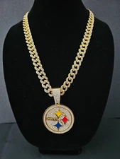 Pittsburgh Steelers Cuban Link Chain Luxury Iced Out Crystal 24" Necklace 6