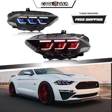 Pair RGB Color LED Headlights For 2018- 2023 Ford Mustang GT Projector Headlamps