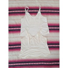 Vintage Satin Camis Tops Cream/White Lace Trim Womens Large