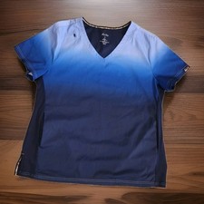 Koi Lite Dobby Women 2-Pocket More Blue Ombre Print Scrub Top Size Large Nurse