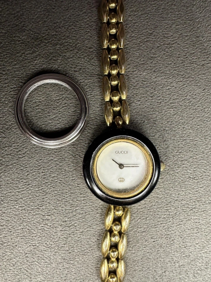 WORKING Gucci 11/12L Gold Watch w/ Black Bezel & OR Silver Bezel – Swiss Made - Image 3 of 4