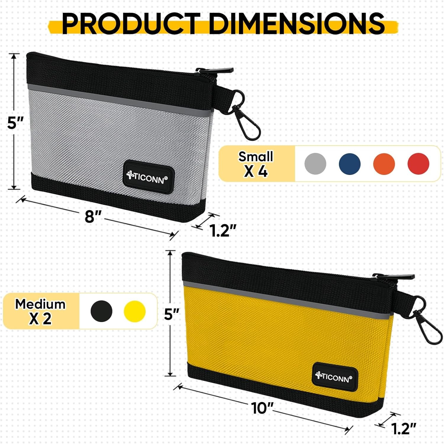 TICONN Tool Pouches with Zipper, 1680D Oxford 6 Pack Combo, Multicolored 