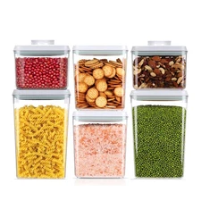 BPA Free Food Containers Set, 6Pcs One Button Opening, Stackable, Clear