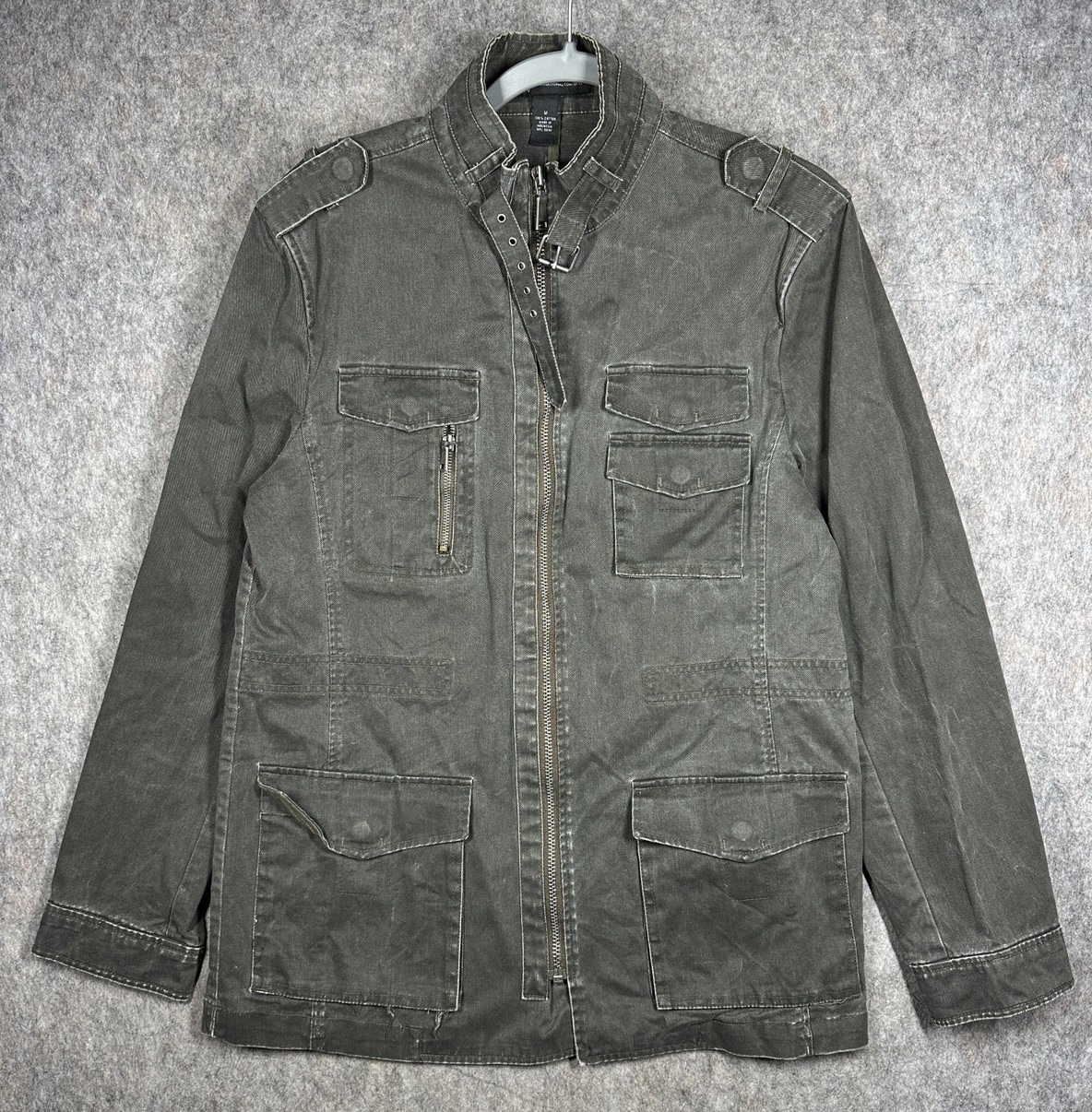 INC Military Field Jacket Mens M Olive Green Utility Army Zip Pockets
