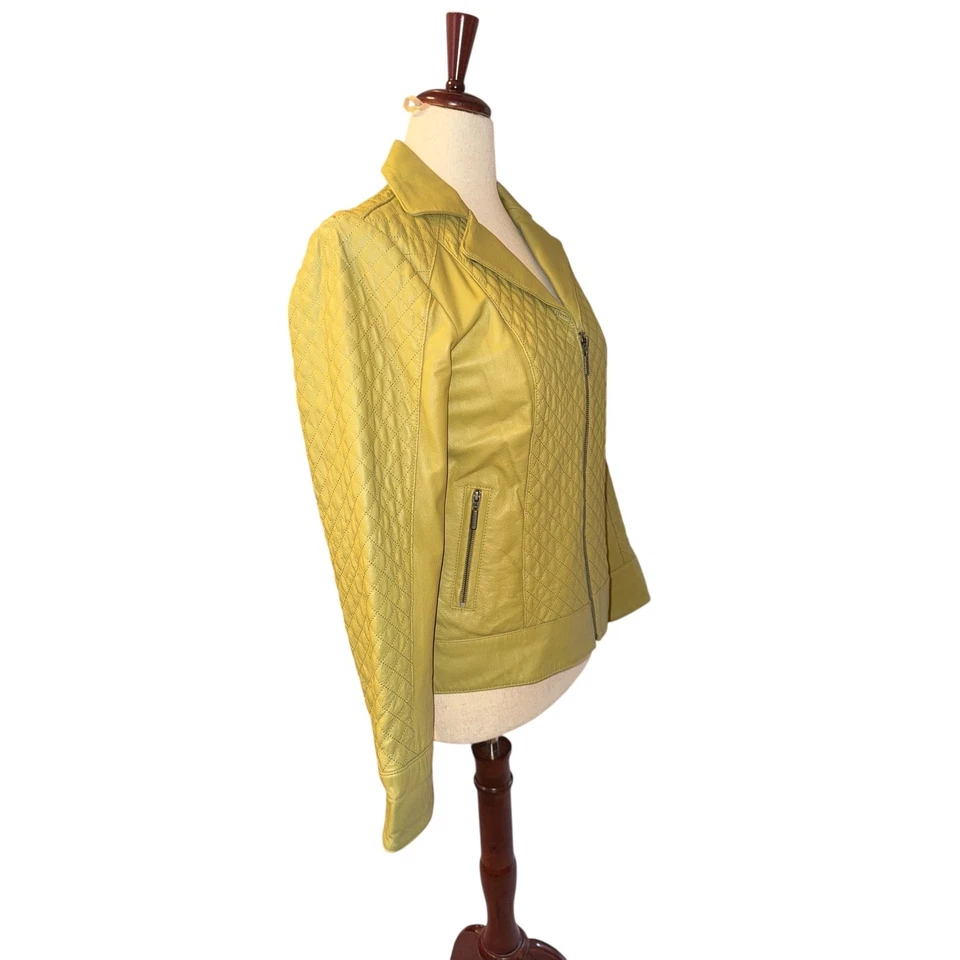 Bradley Bayou | Green Quilted Genuine Leather Jacket | Women's Size S - Image 2 of 4