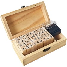 36 Pcs Wooden Rubber Number Alphabet Stamps,Rubber Vintage Letter Stamps Kit,...