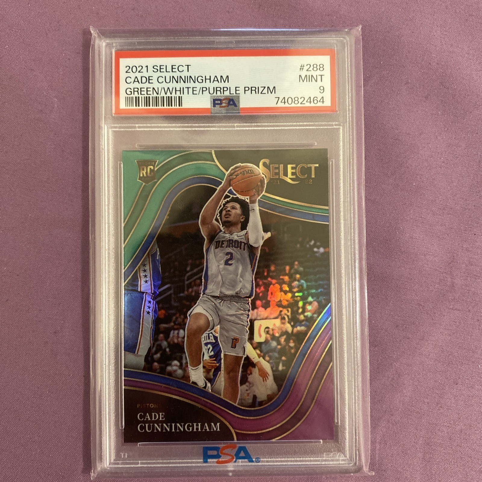 2021 SELECT CADE CUNNINGHAM COURTSIDE #288 GREEN WHITE PURPLE PRIZM PSA 9 Pop 9