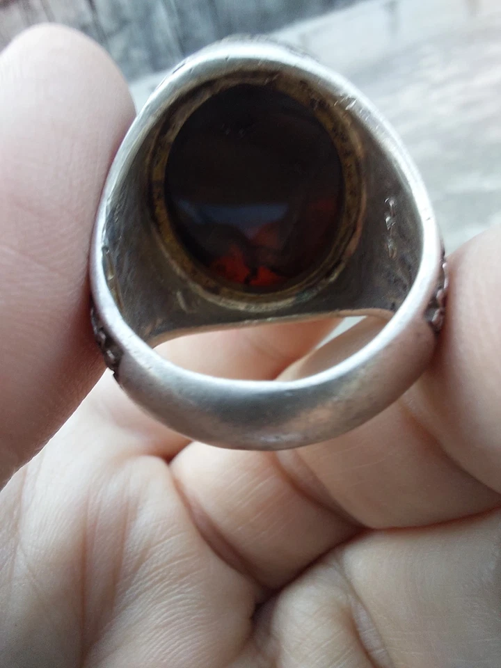 Anillo Sufí Vintage Yemení MARRÓN AQEEQ Grabado Kabadi Akik Ágata Plata Hombres Mujeres Foto 4 de 4