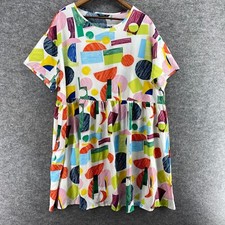 SheIn Dress Women 3XL White Geometric Shift Short Short Sleeve Round Neck Casual