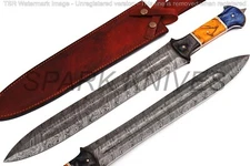 SPARK CUSTOM HANDMADE DAMASCUS BADASS EXQUISITE HUNTING MINI SWORD  W/SHEATH