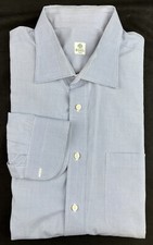 Luigi Borrelli Button Down Shirt Men's Size 17 / 43 Small Checks Light Blue