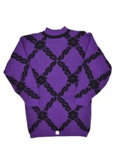 Vintage Justin Allen Sweater Womens S Purple Acrylic Knit Chain Print USA Made
