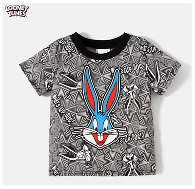 Kids Looney Tunes Bugs Bunny T-Shirt Boys What's Up Doc Black Top