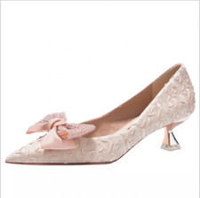 Women Bow Knot Pointed Toe Kitten Heels Fashion Pumps Wedding Party Dress Shoes