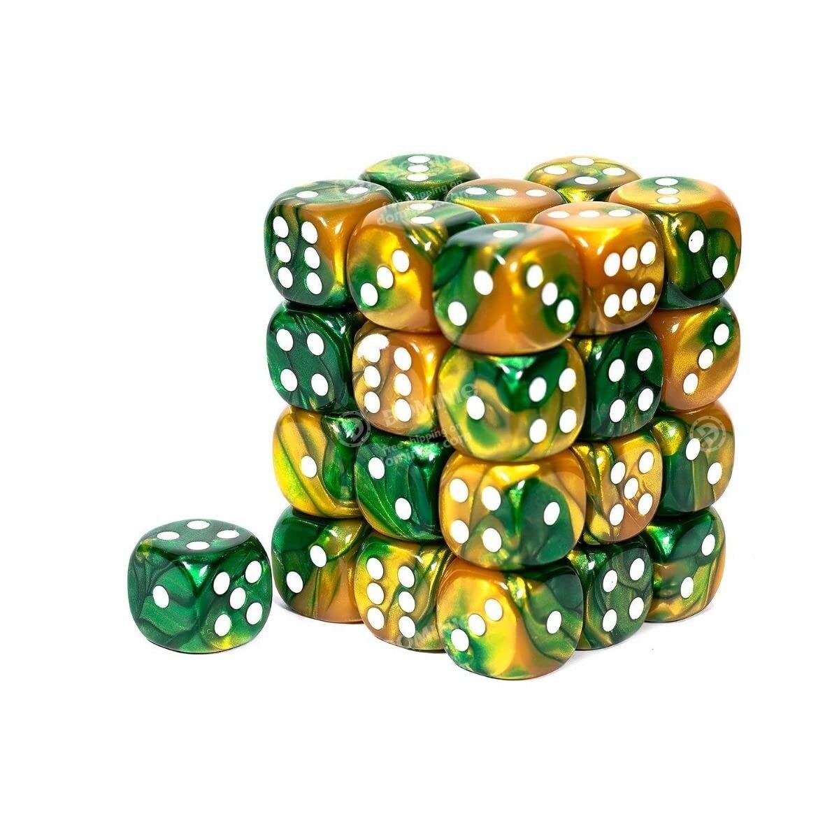 DND Dice Set-Chessex D&D Dice-12mm Gemini Gold, Green, and White Plastic Polyhed