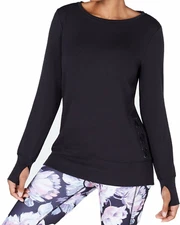 IDEOLOGY Active Long Sleeve Thumbholes Lace-Up Black Workout Top Small