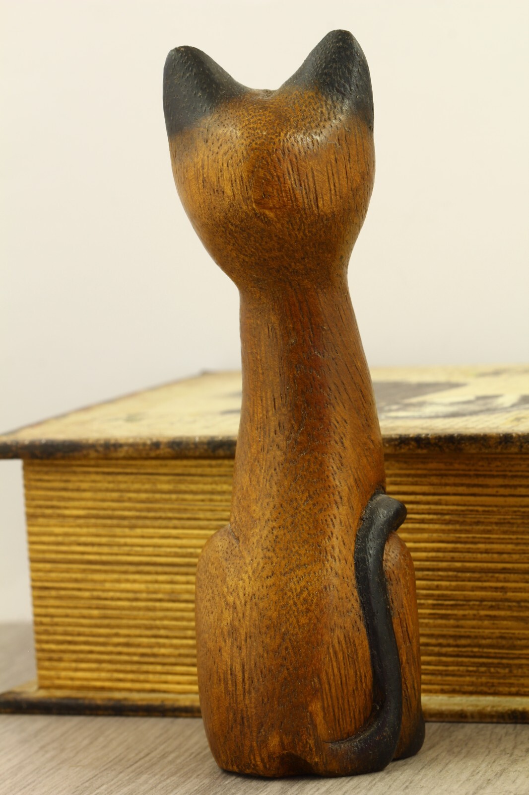 Vintage wooden cat figure, handcarved wood, handpainted eBay