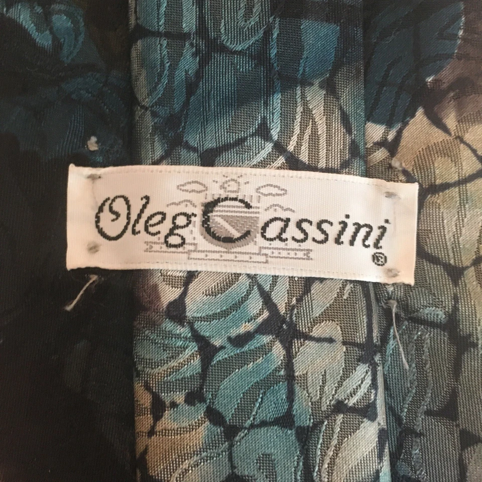 Corbata de cuello vintage Oleg Cassini diseño retro mod gris tostado negro topo verde azulado Foto 4 de 4