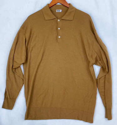 Zilli Cashmere Polo Sweater 2XL Mens Pullover Brown Lightweight Long Sleeve 