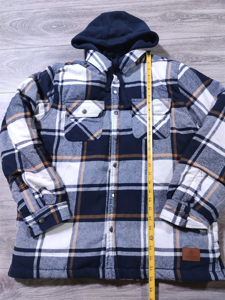 Cloudveil Chaqueta Para Hombre Camisa Grande Chaqueta Acolchada Franela Azul Cuadros Manga Larga Foto 4 de 4