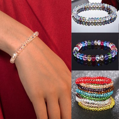 Stretchy Stone Beaded Bracelets Crystal Natural Shiny Stone Beads Bangle Gift