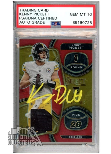 Kenny Pickett 2022 Panini Select Draft Red Auto RC Jersey Card #DS1 PSA/DNA10