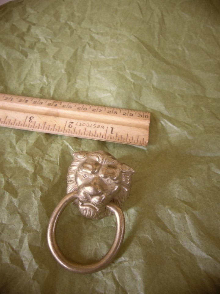 *VINTAGE LION HEAD RING PULL DRESSER DRAWER HARDWARE BRASS
