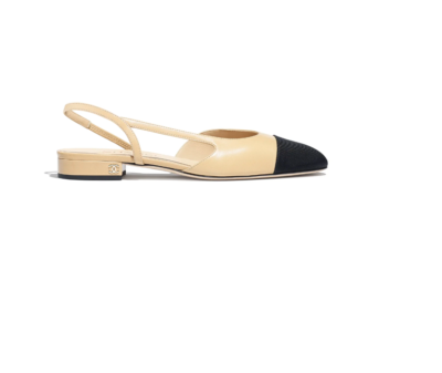 Chanel Goatskin Grosgrain Cap Toe CC Slingback Pumps Beige Black - E-SEVEN  STORE