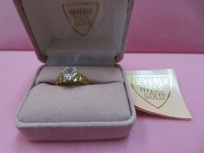 Beverly Hills Gold 14k Y. Gold Diamond Cut White Topaz Heart Ring Sz 6.25/2.5G
