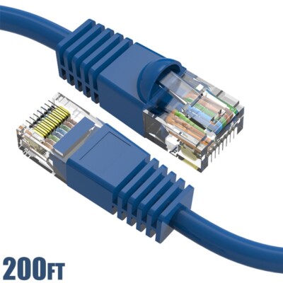 200FT Cat6 RJ45 Ethernet LAN Network UTP Snagless Patch Cable Pure Copper Blue