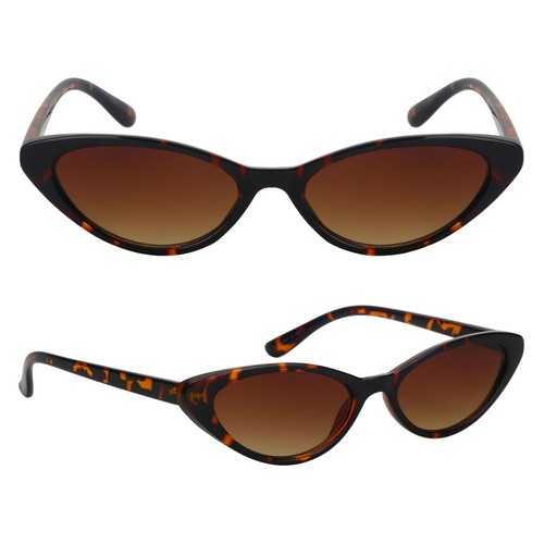 Super Narrow Thin Cat Eye Sunglasses Fashion Women Glasses Plastic Black Brown - Picture 6 of 7