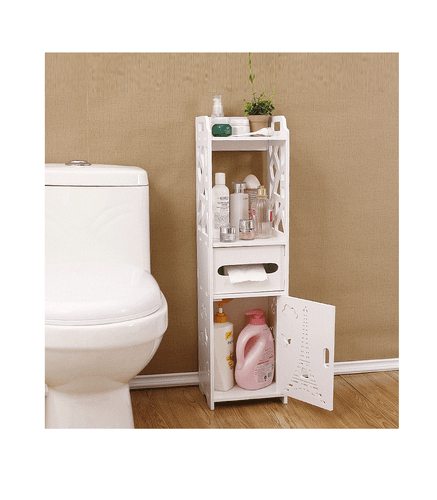 Bathroom Storage Cabinet Floor Standing Toilet Paper Organizer Shelves with Door - Picture 4 of 23