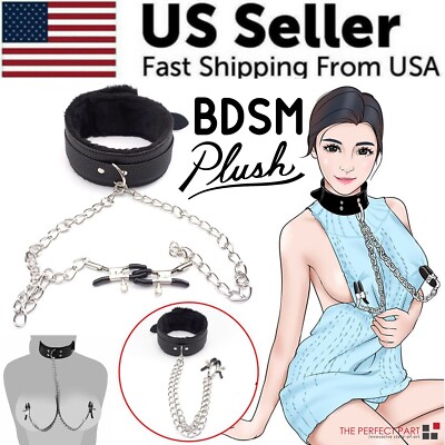 Collier Bondage Avec Pinces à Seins - Choker Cuir Et Chaîne, Neuf