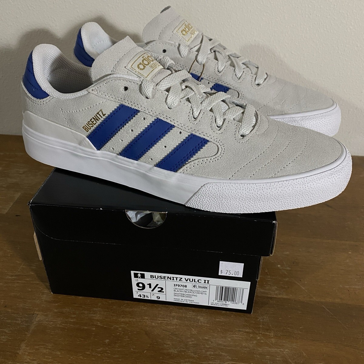 Size adidas Busenitz Vulc Crystal White Royal Blue