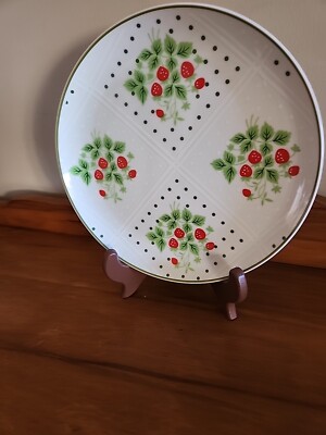 Vintage Enesco 1975 Swiss Strawberry Dot 8'' Snack Bread Salad Dessert Plate