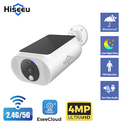 Hiseeu 4MP 5G Wireless Wifi Solar Battery Powered Security Camera System Outdoor