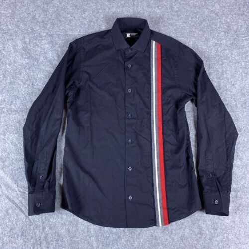 Z Zegna TechMerino Shirt Mens 15.5 Black Red Button Up Sport Wool Long Sleeve
