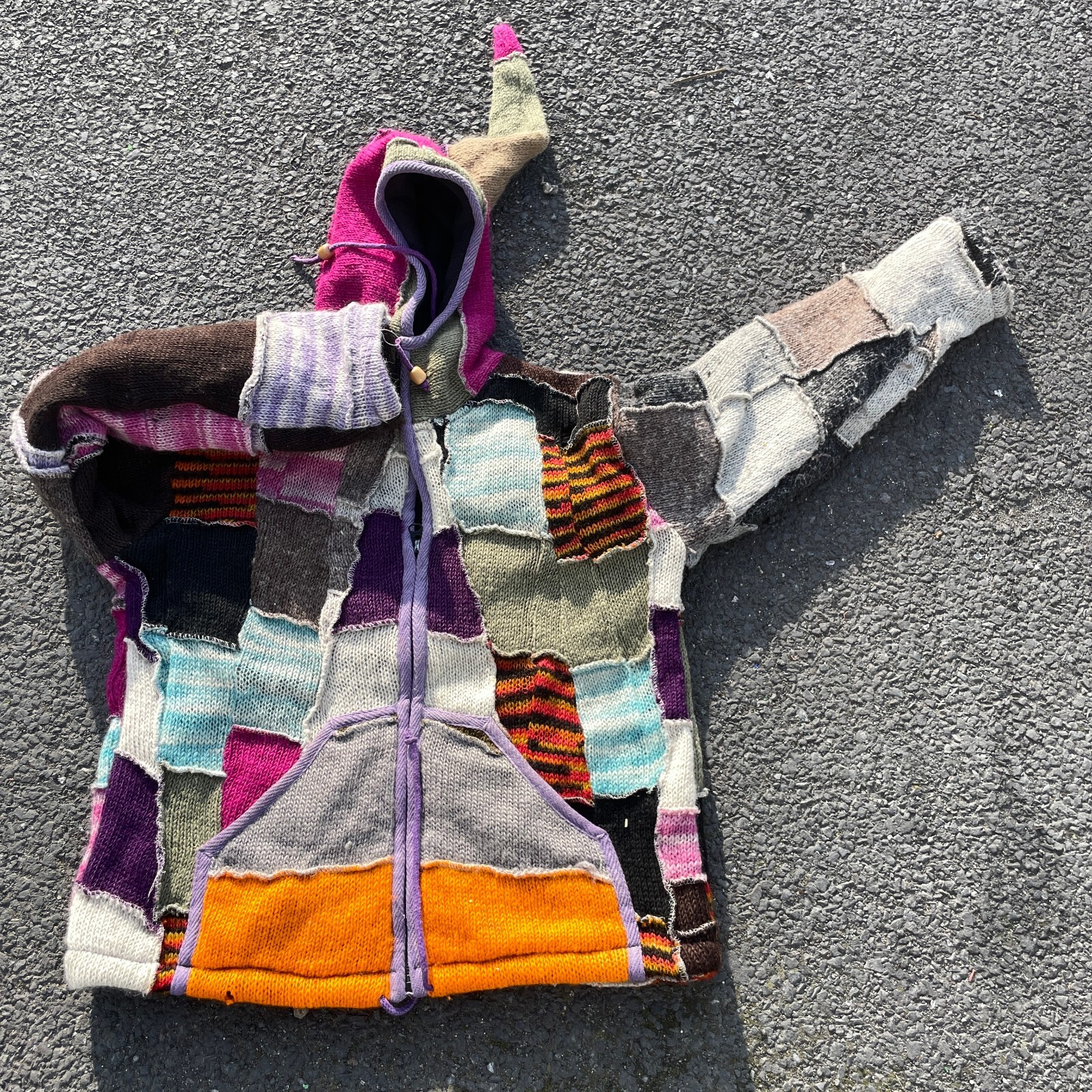 Tie Dye Patchwork Pixie thick heavy medium Hooded… - image 1