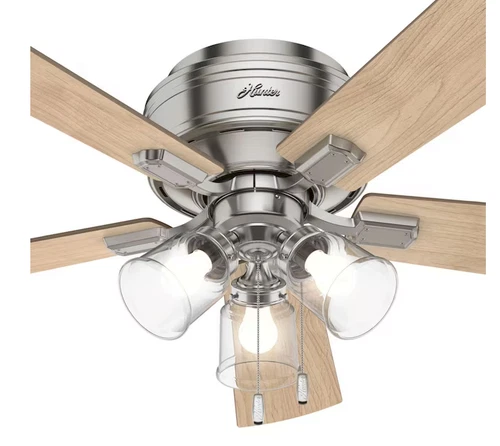Hunter Crestfield 52in Brushed Nickel LED Indoor Flush Mount Ceiling Fan w/Light - Picture 5 of 5
