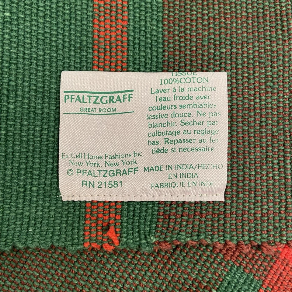 Pfaltzgraff Table Runner - Heavy Woven Cotton Plaid w/fringe 69" x 13" Vintage - Image 3 of 4