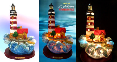 Chambord Collection ELECO Light-Up Lighthouse Statue w/ Fiber Optics & Wood Base